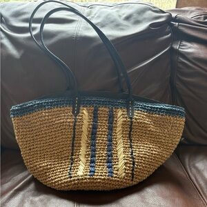 Draper James Tan and Navy Woven Tote